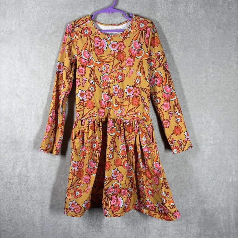 Garnet Hill Olivia Organic Cotton Jersey Dress Kids Size M Soft Comfort Colorful
